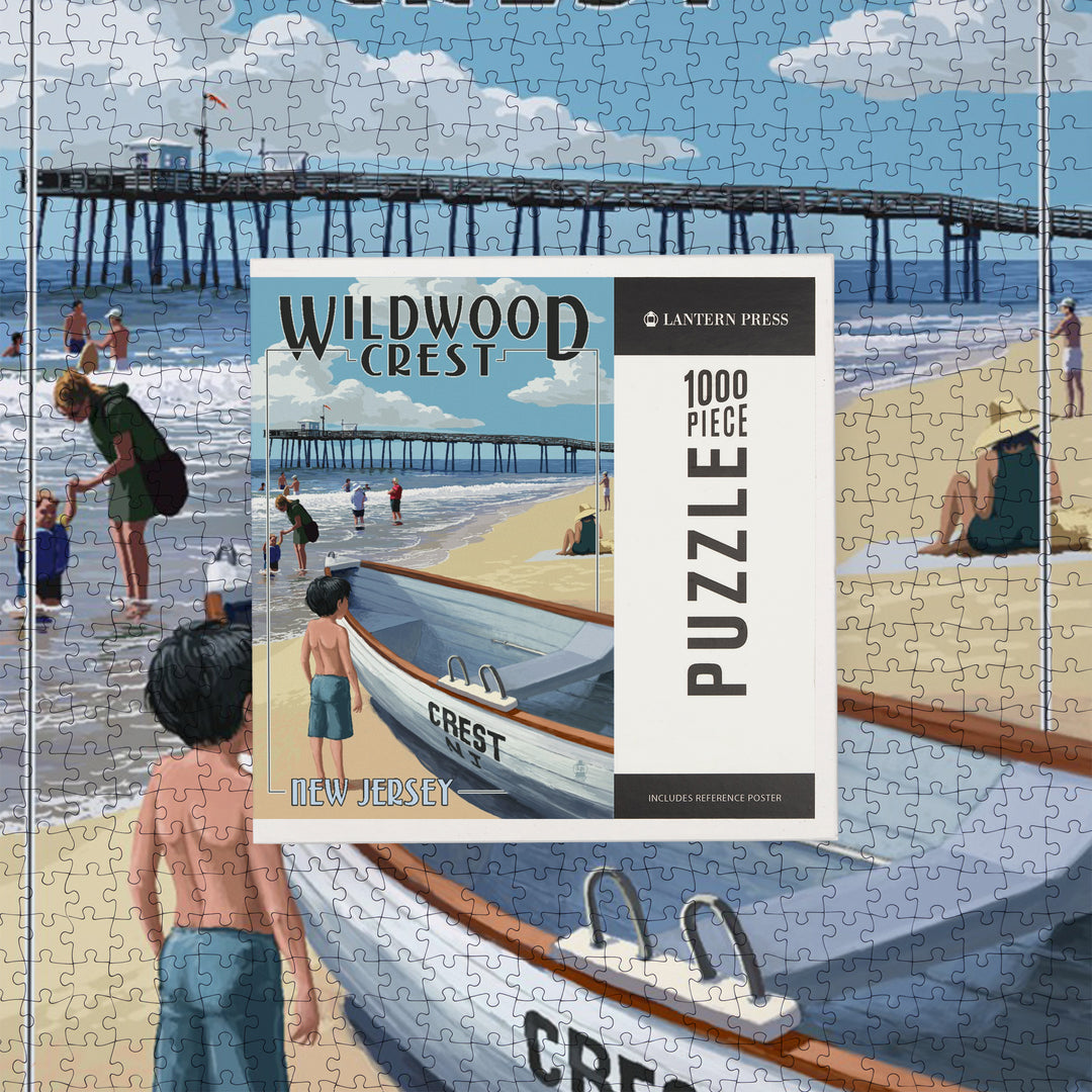 Wildwood Crest, New Jersey, Lifeboat and Pier, Jigsaw Puzzle Puzzle Lantern Press 
