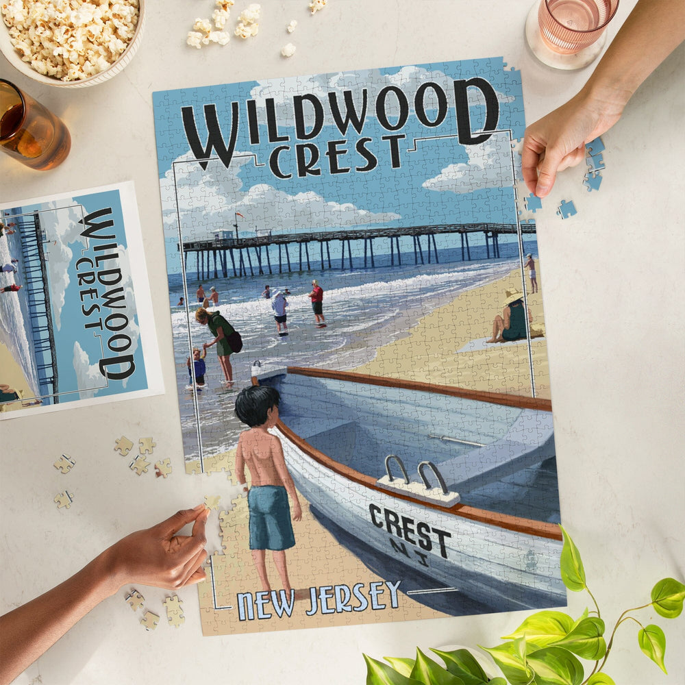 Wildwood Crest, New Jersey, Lifeboat and Pier, Jigsaw Puzzle Puzzle Lantern Press 
