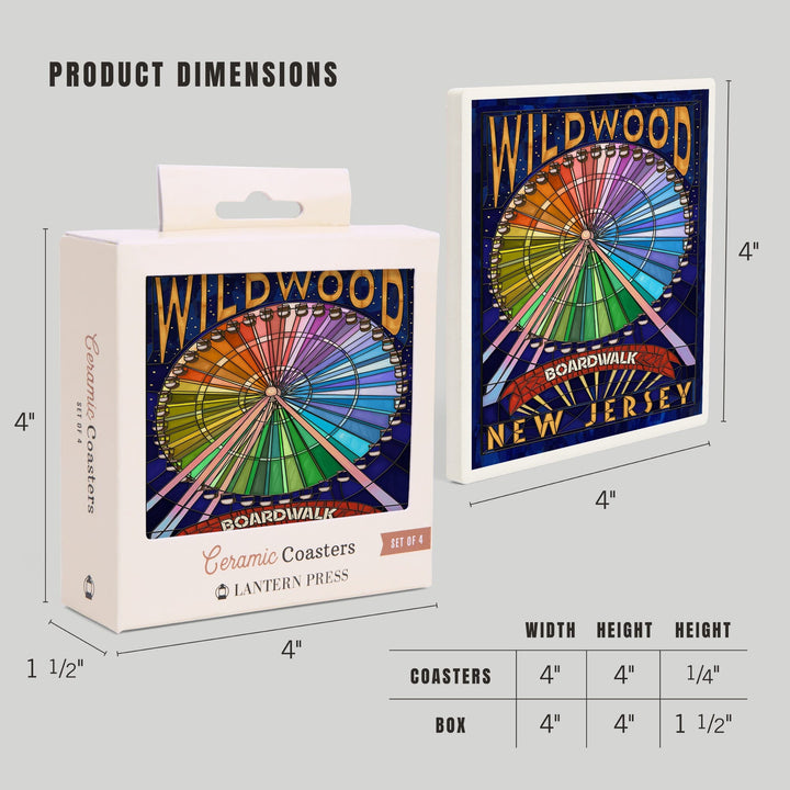 Wildwood, New Jersey, Boardwalk Ferris Wheel, Lantern Press Artwork, Coaster Set Coasters Lantern Press 