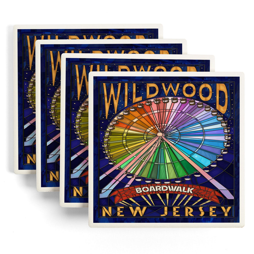 Wildwood, New Jersey, Boardwalk Ferris Wheel, Lantern Press Artwork, Coaster Set Coasters Lantern Press 