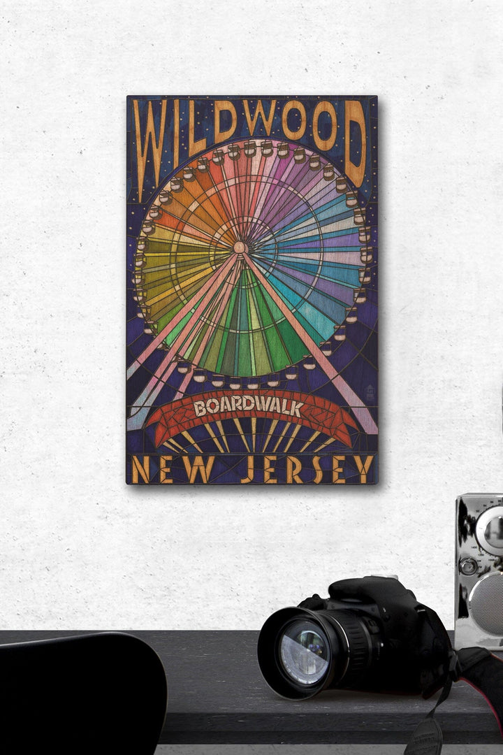 Wildwood, New Jersey, Boardwalk Ferris Wheel, Lantern Press Artwork, Wood Signs and Postcards Wood Lantern Press 12 x 18 Wood Gallery Print 