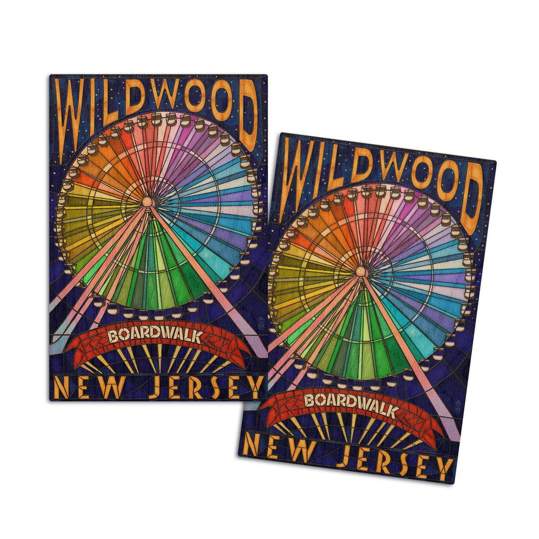 Wildwood, New Jersey, Boardwalk Ferris Wheel, Lantern Press Artwork, Wood Signs and Postcards Wood Lantern Press 4x6 Wood Postcard Set 