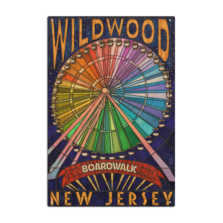 Wildwood, New Jersey, Boardwalk Ferris Wheel, Lantern Press Artwork, Wood Signs and Postcards Wood Lantern Press 6x9 Wood Sign 