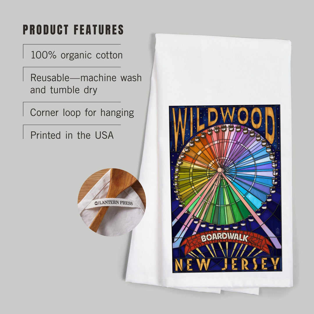 Wildwood, New Jersey, Boardwalk Ferris Wheel, Organic Cotton Kitchen Tea Towels Kitchen Lantern Press 