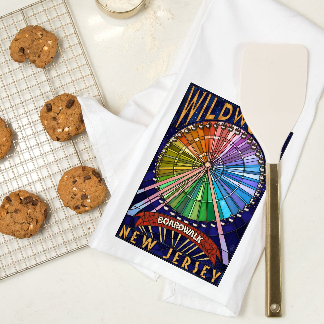 Wildwood, New Jersey, Boardwalk Ferris Wheel, Organic Cotton Kitchen Tea Towels Kitchen Lantern Press 