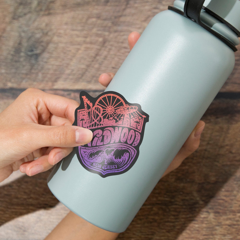 Wildwood, New Jersey, Contour, Vinyl Sticker Sticker Lantern Press 