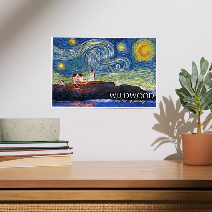 Wildwood, New Jersey, East Coast Lighthouse, Starry Night, Art & Giclee Prints Art Lantern Press 