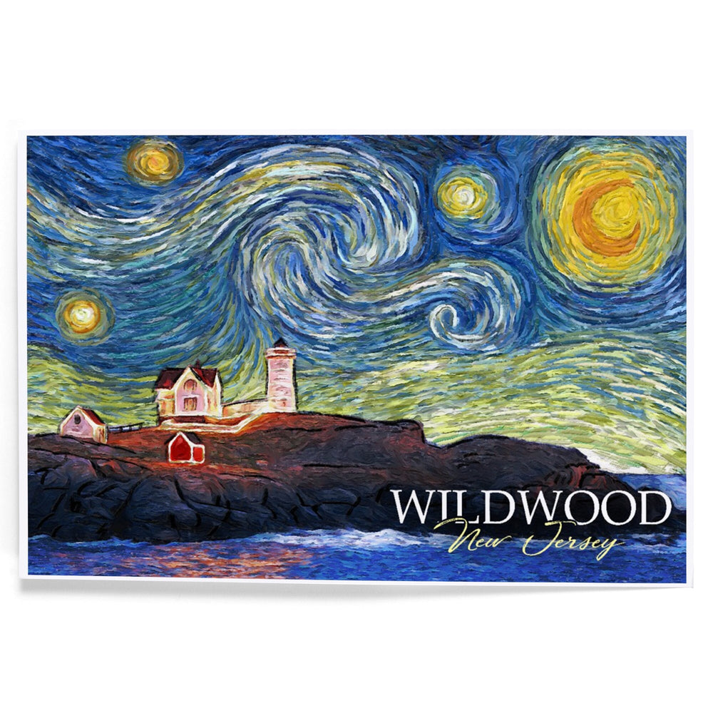 Wildwood, New Jersey, East Coast Lighthouse, Starry Night, Art & Giclee Prints Art Lantern Press 8 x 12 Art Print 