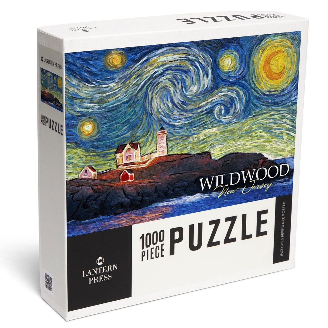 Wildwood, New Jersey, East Coast Lighthouse, Starry Night, Jigsaw Puzzle Puzzle Lantern Press 