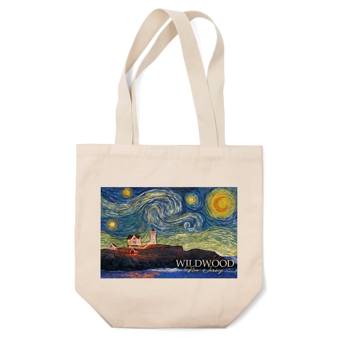 Wildwood, New Jersey, East Coast Lighthouse, Starry Night, Tote Bag Totes Lantern Press 