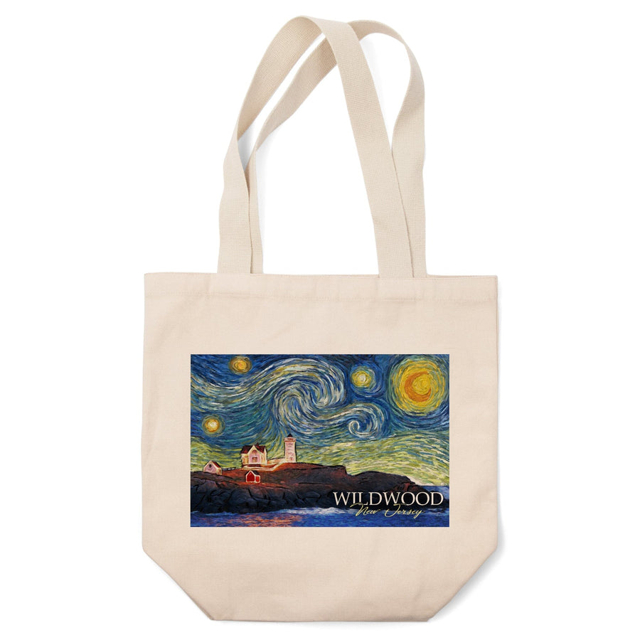 Wildwood, New Jersey, East Coast Lighthouse, Starry Night, Tote Bag Totes Lantern Press 