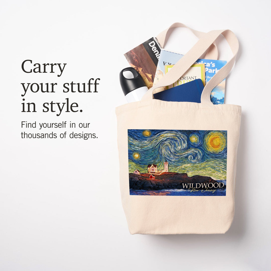Wildwood, New Jersey, East Coast Lighthouse, Starry Night, Tote Bag Totes Lantern Press 