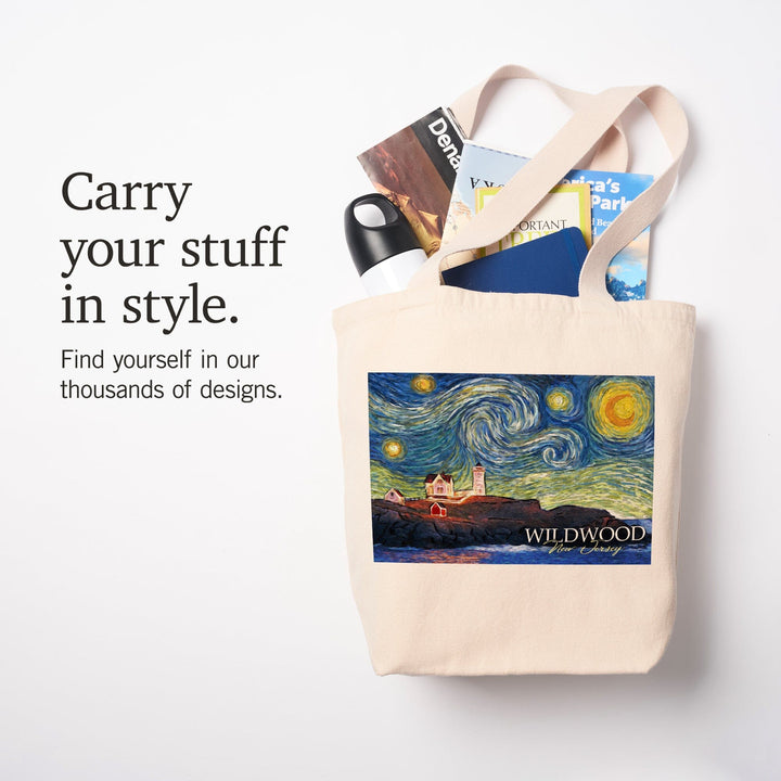 Wildwood, New Jersey, East Coast Lighthouse, Starry Night, Tote Bag Totes Lantern Press 