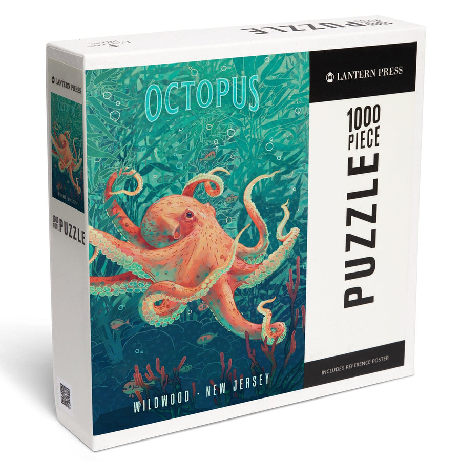 Wildwood, New Jersey, Fluid Linework, Octopus, Jigsaw Puzzle Puzzle Lantern Press 