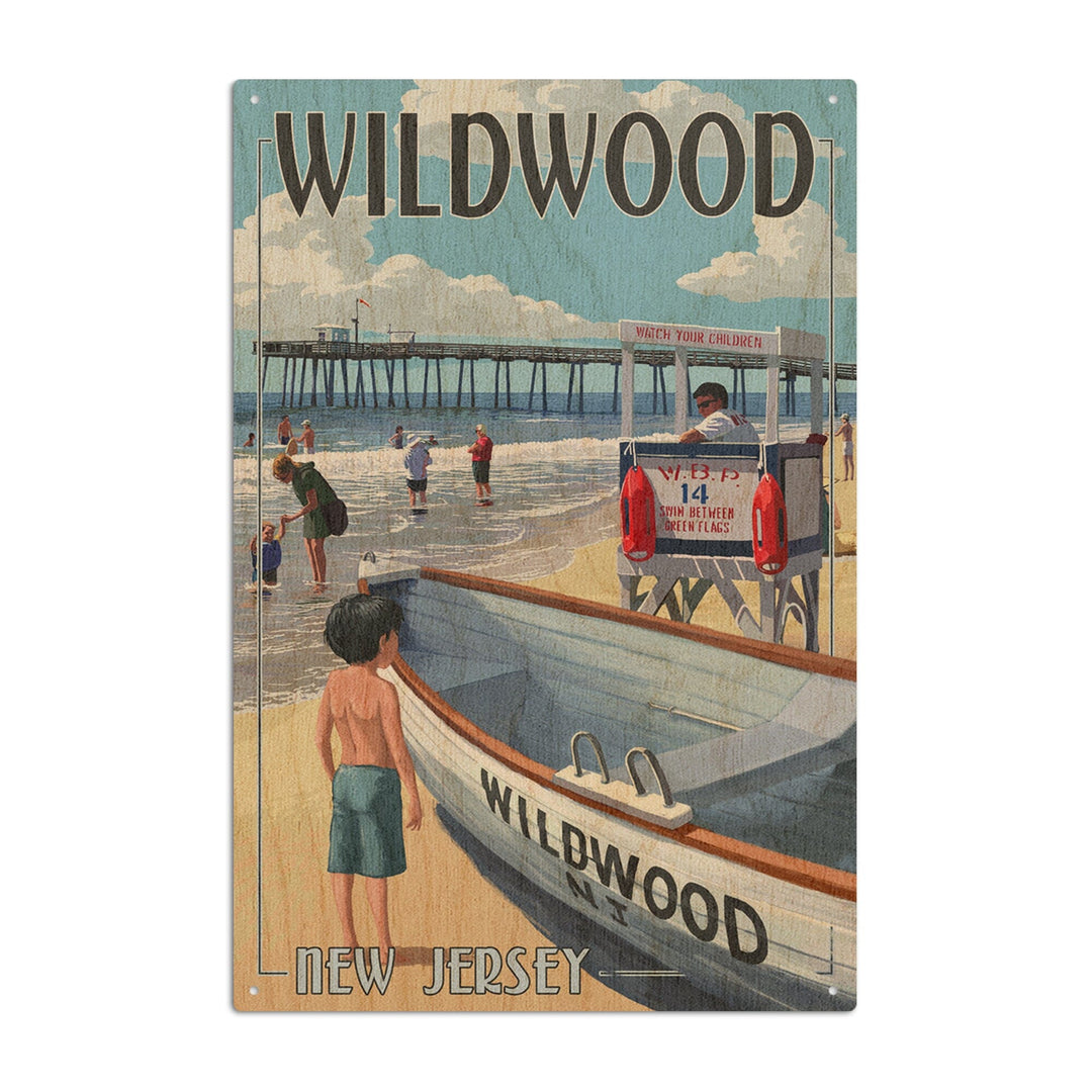 Wildwood, New Jersey, Lifeguard Stand, Lantern Press Artwork, Wood Signs and Postcards Wood Lantern Press 10 x 15 Wood Sign 