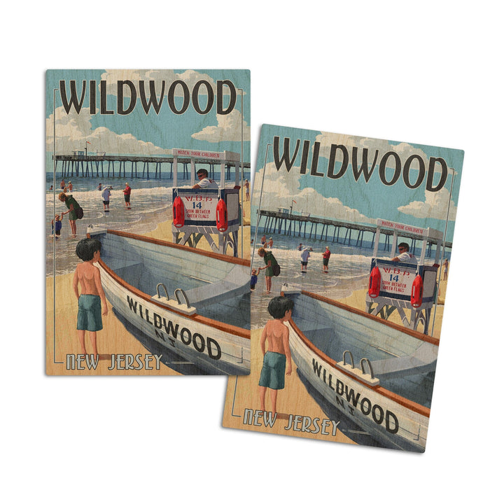 Wildwood, New Jersey, Lifeguard Stand, Lantern Press Artwork, Wood Signs and Postcards Wood Lantern Press 4x6 Wood Postcard Set 