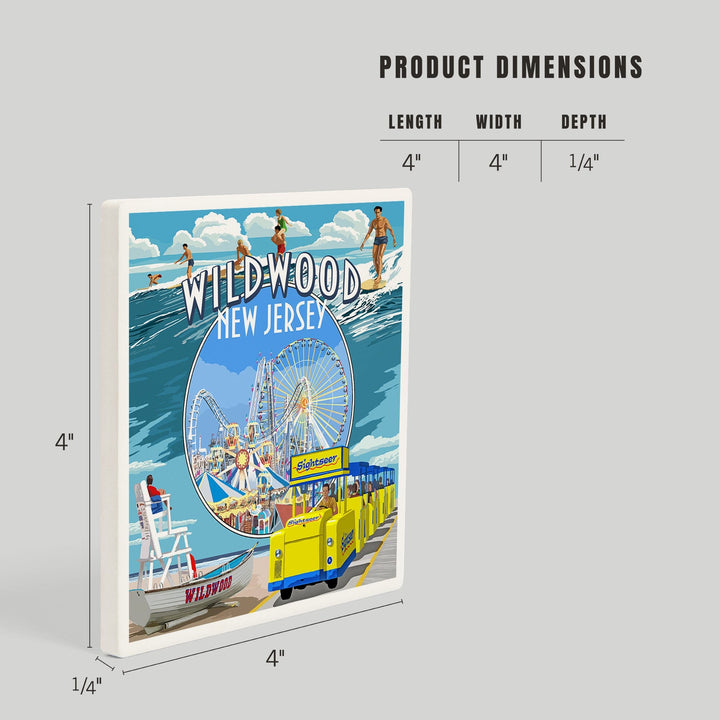 Wildwood, New Jersey, Montage, Coasters Coasters Lantern Press 
