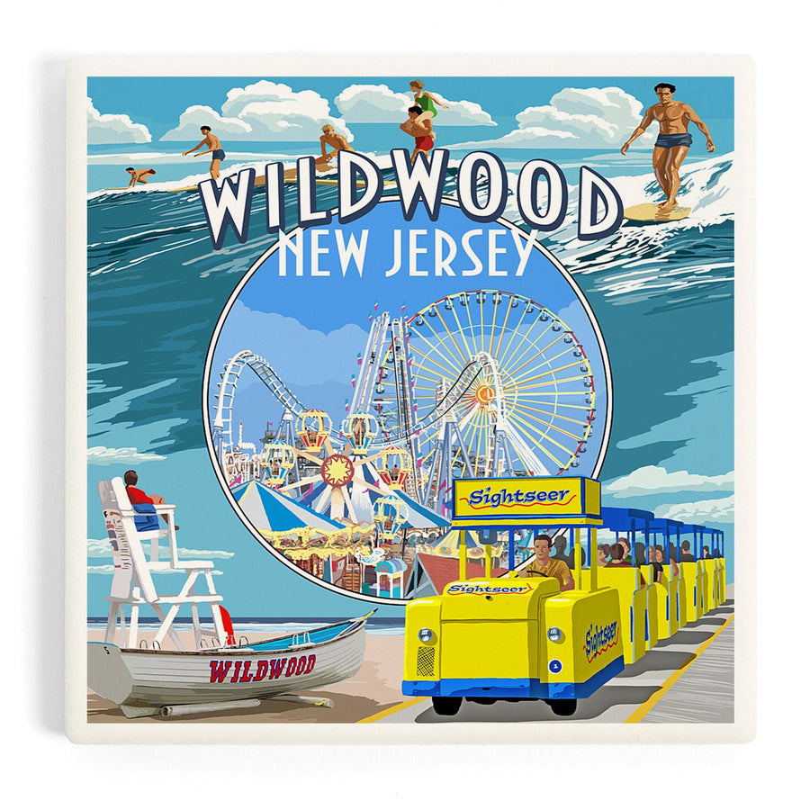 Wildwood, New Jersey, Montage, Coasters Coasters Lantern Press 