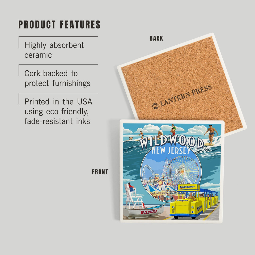 Wildwood, New Jersey, Montage, Coasters Coasters Lantern Press 