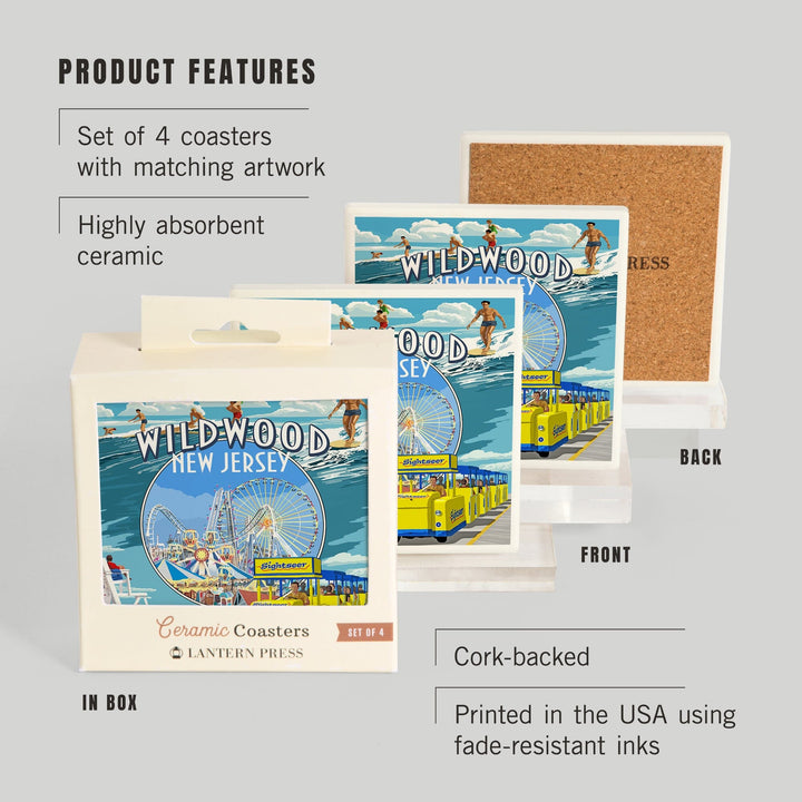 Wildwood, New Jersey, Montage, Coasters Coasters Lantern Press 