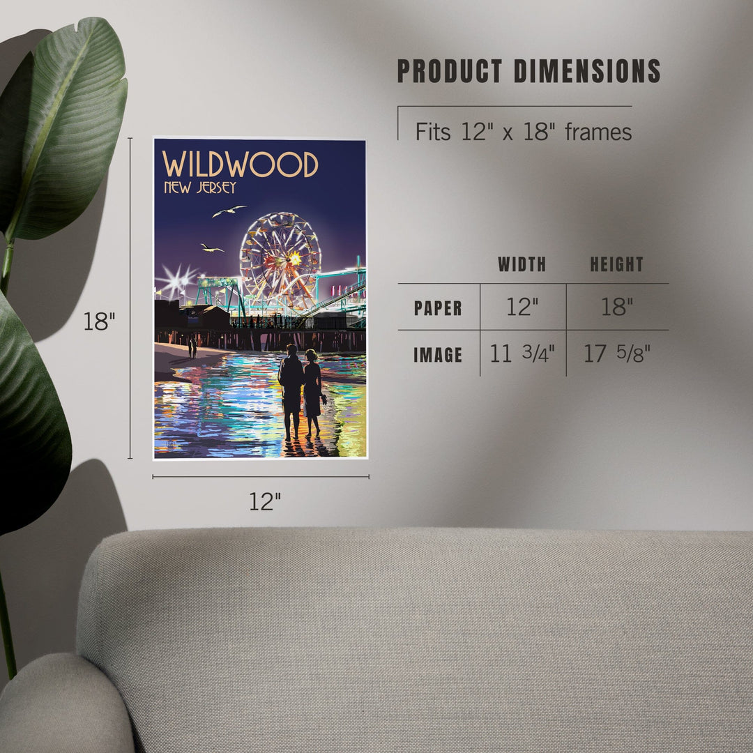 Wildwood, New Jersey, Pier and Rides at Night, Art & Giclee Prints Art Lantern Press 