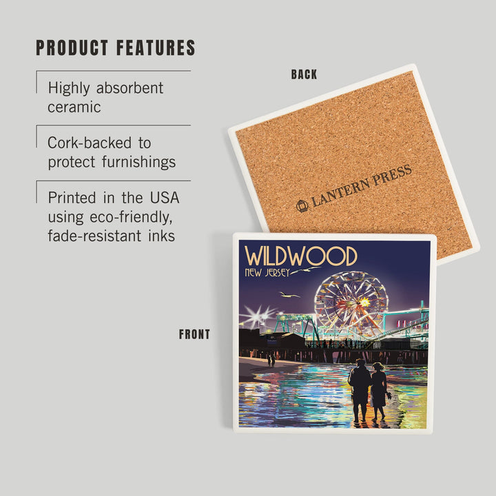 Wildwood, New Jersey, Pier and Rides at Night, Coasters Coasters Lantern Press 