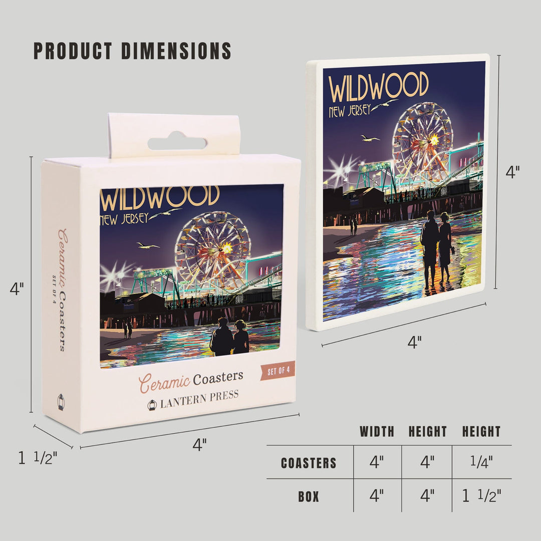 Wildwood, New Jersey, Pier and Rides at Night, Coasters Coasters Lantern Press 