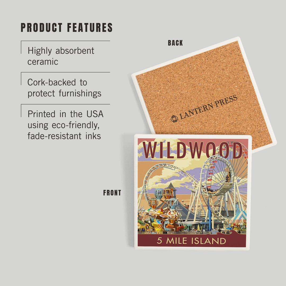 Wildwood, New Jersey, Pier and Sunset, Coasters Coasters Lantern Press 