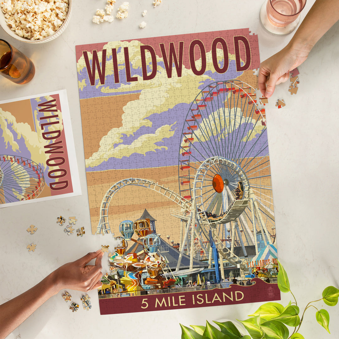 Wildwood, New Jersey, Pier and Sunset, Jigsaw Puzzle Puzzle Lantern Press 