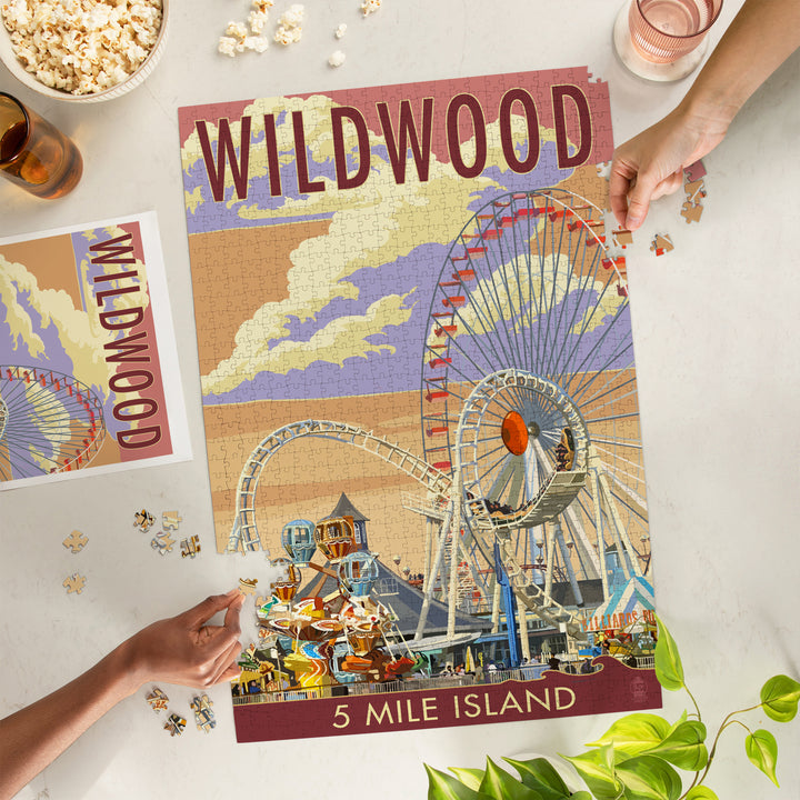 Wildwood, New Jersey, Pier and Sunset, Jigsaw Puzzle Puzzle Lantern Press 