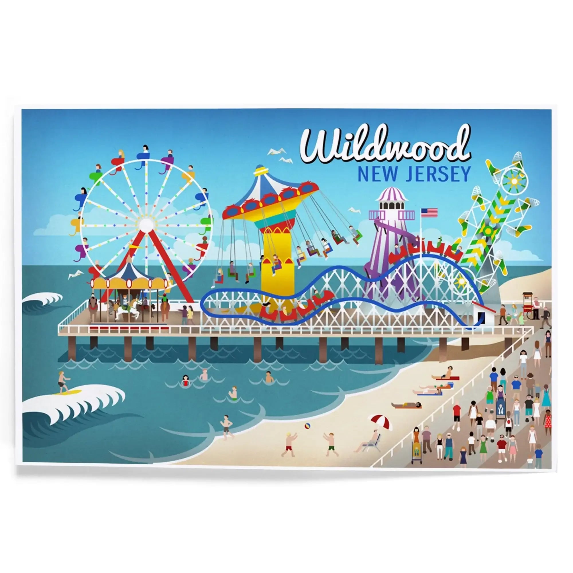 Wildwood, New Jersey, Retro Beach Boardwalk art & giclee prints