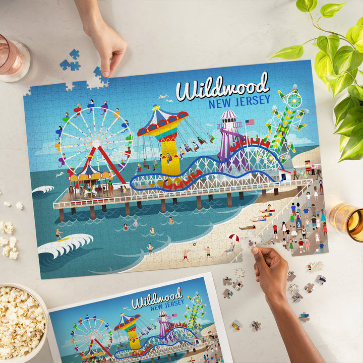 Wildwood, New Jersey, Retro Beach Boardwalk, Jigsaw Puzzle Puzzle Lantern Press 