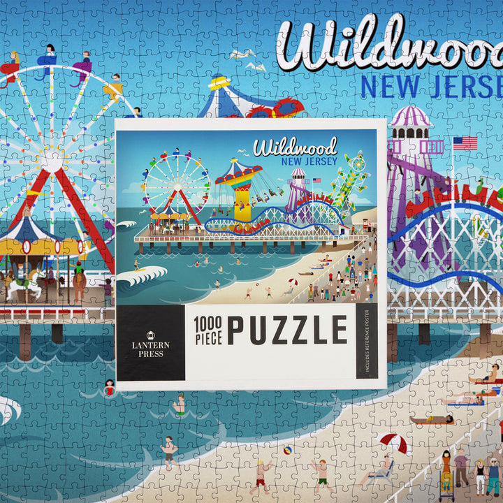 Wildwood, New Jersey, Retro Beach Boardwalk, Jigsaw Puzzle Puzzle Lantern Press 