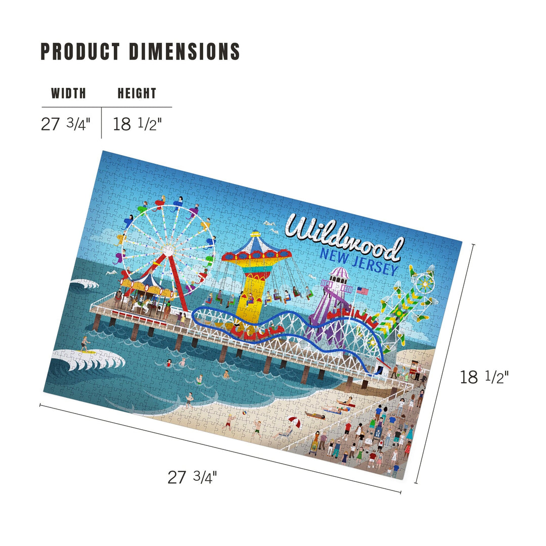 Wildwood, New Jersey, Retro Beach Boardwalk, Jigsaw Puzzle Puzzle Lantern Press 