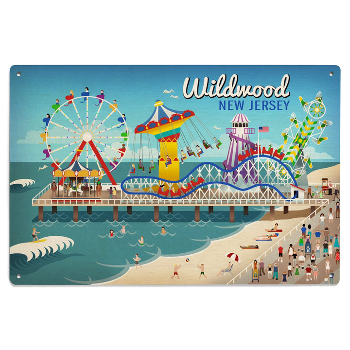 Wildwood, New Jersey, Retro Beach Boardwalk, Lantern Press Artwork, Wood Signs and Postcards Wood Lantern Press 