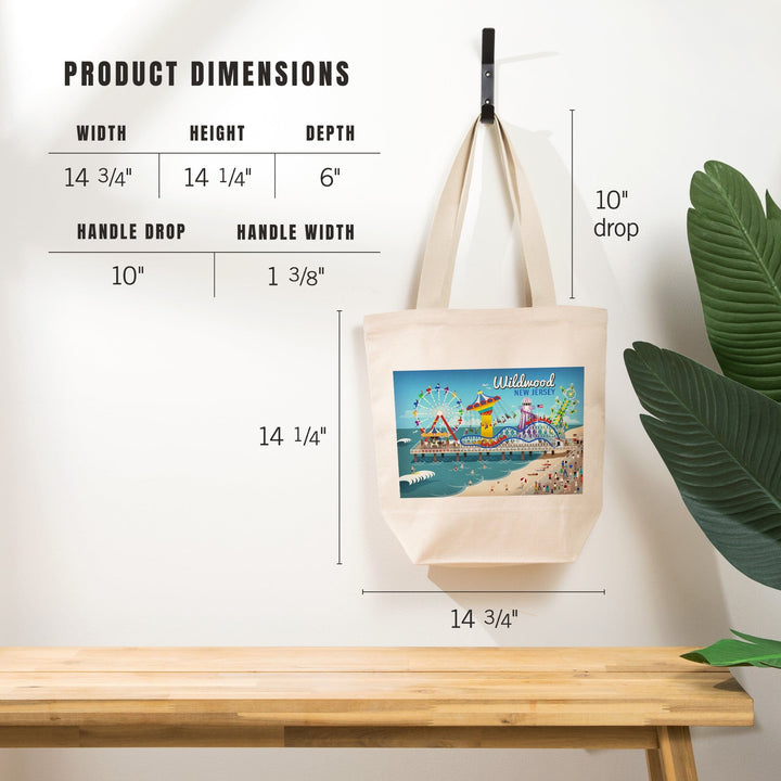 Wildwood, New Jersey, Retro Beach Boardwalk, Tote Bag Totes Lantern Press 