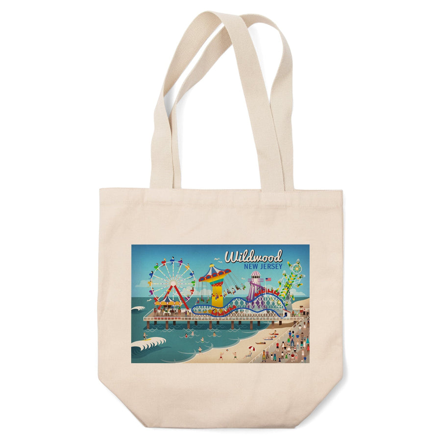 Wildwood, New Jersey, Retro Beach Boardwalk, Tote Bag Totes Lantern Press 