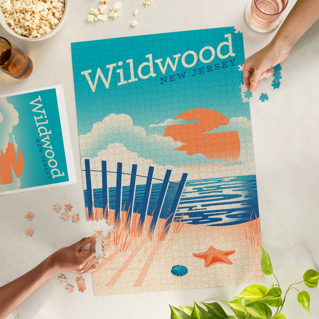 Wildwood, New Jersey, Sun-faded Shoreline Collection, Glowing Shore, Beach Scene, Jigsaw Puzzle Puzzle Lantern Press 