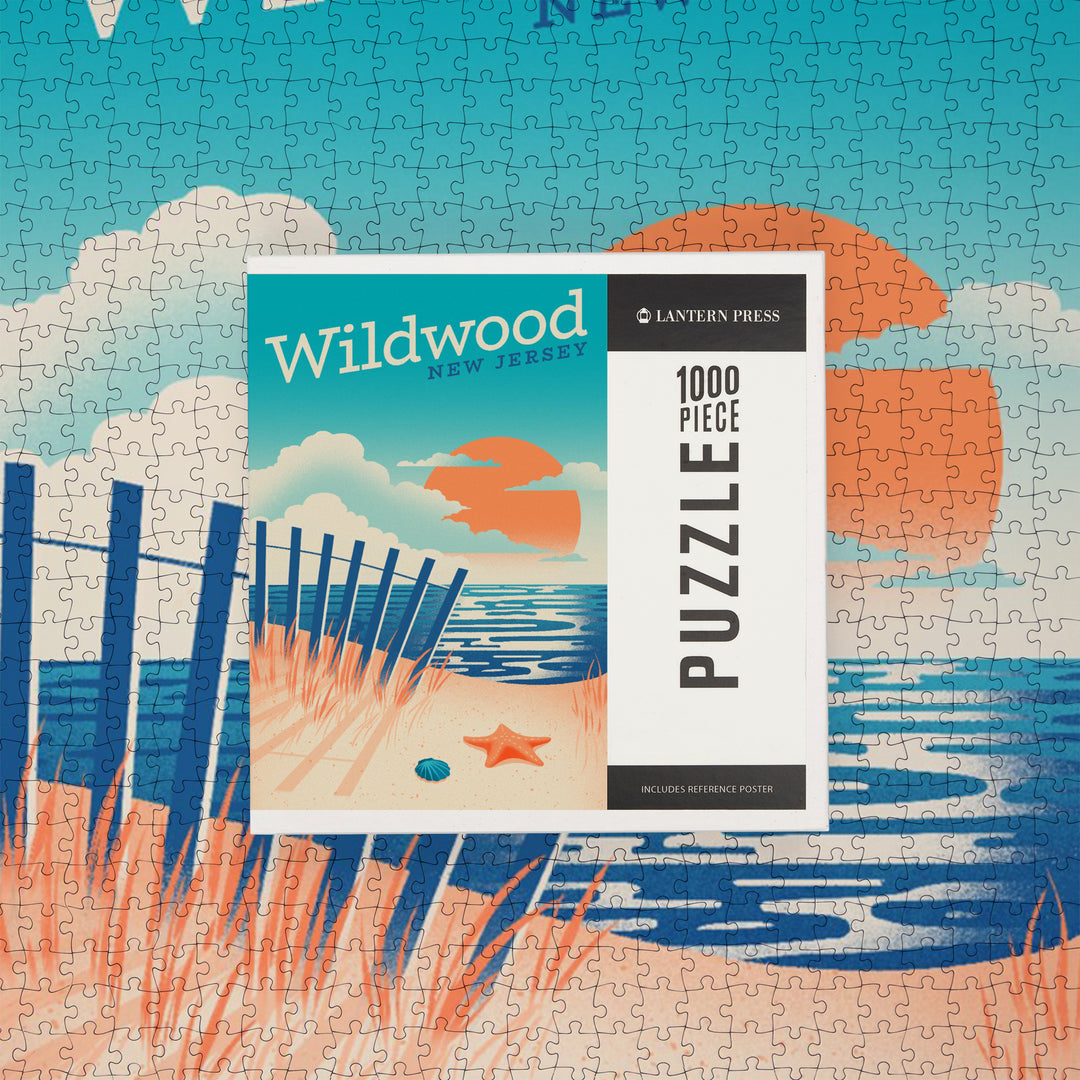 Wildwood, New Jersey, Sun-faded Shoreline Collection, Glowing Shore, Beach Scene, Jigsaw Puzzle Puzzle Lantern Press 