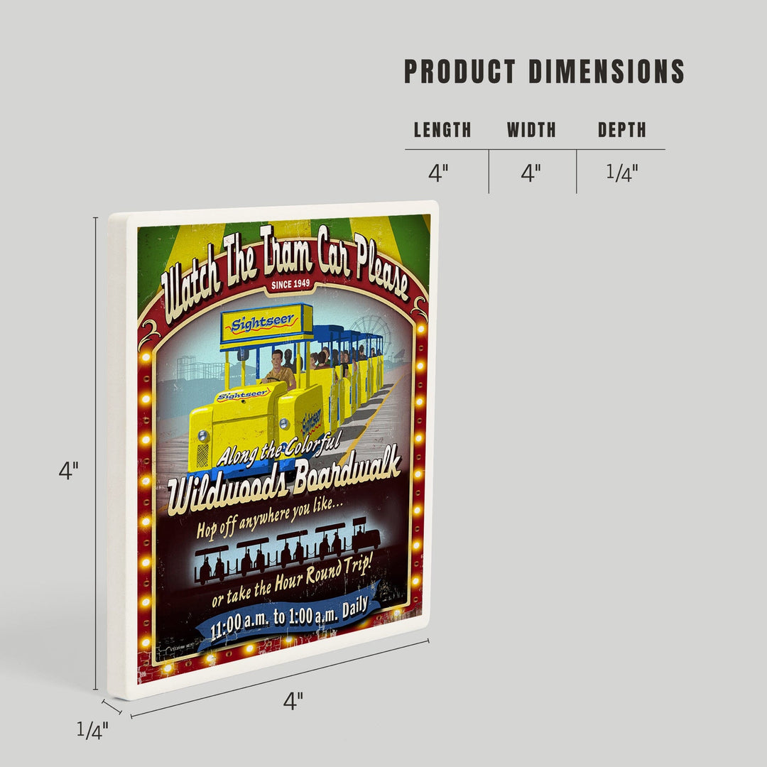 Wildwood, New Jersey, Tram Car Vintage Sign, Coasters Coasters Lantern Press 