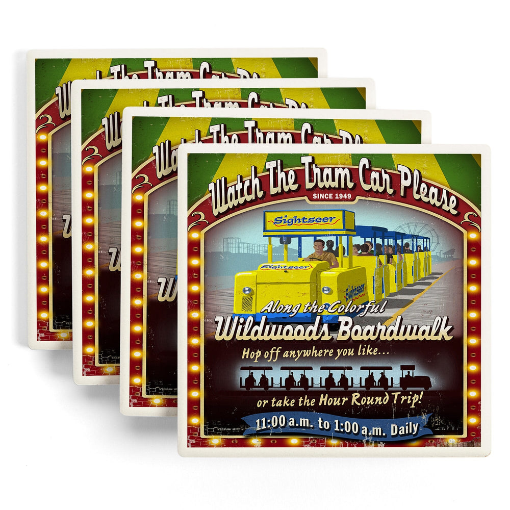 Wildwood, New Jersey, Tram Car Vintage Sign, Coasters Coasters Lantern Press 