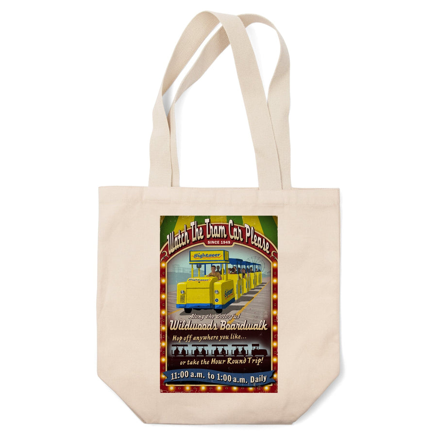 Wildwood, New Jersey, Tram Car Vintage Sign, Lantern Press Artwork, Tote Bag Totes Lantern Press 