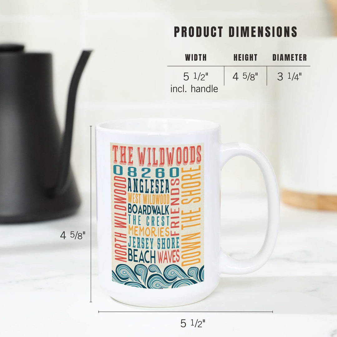 Wildwood, New Jersey, Typography, Lantern Press Artwork, Ceramic Mug Mugs Lantern Press 