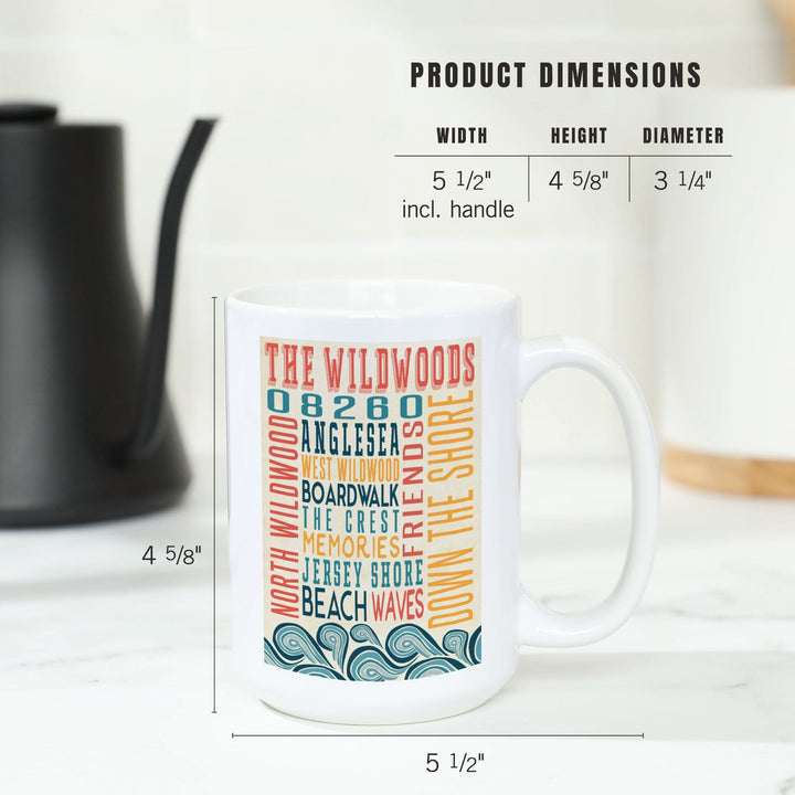 Wildwood, New Jersey, Typography, Lantern Press Artwork, Ceramic Mug Mugs Lantern Press 