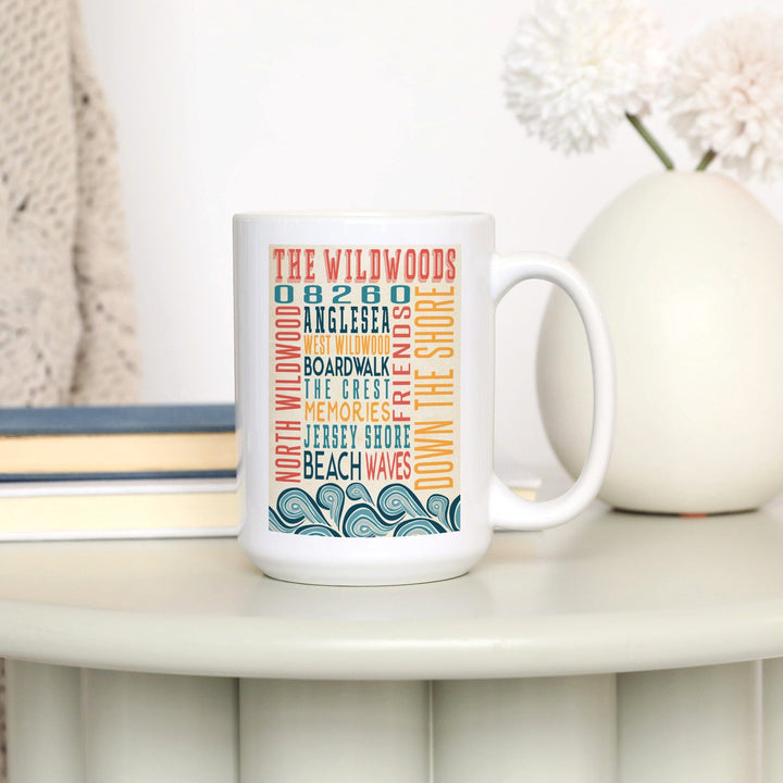 Wildwood, New Jersey, Typography, Lantern Press Artwork, Ceramic Mug Mugs Lantern Press 