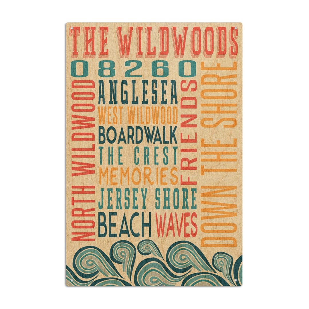 Wildwood, New Jersey, Typography, Lantern Press Artwork, Wood Signs and Postcards Wood Lantern Press 10 x 15 Wood Sign 