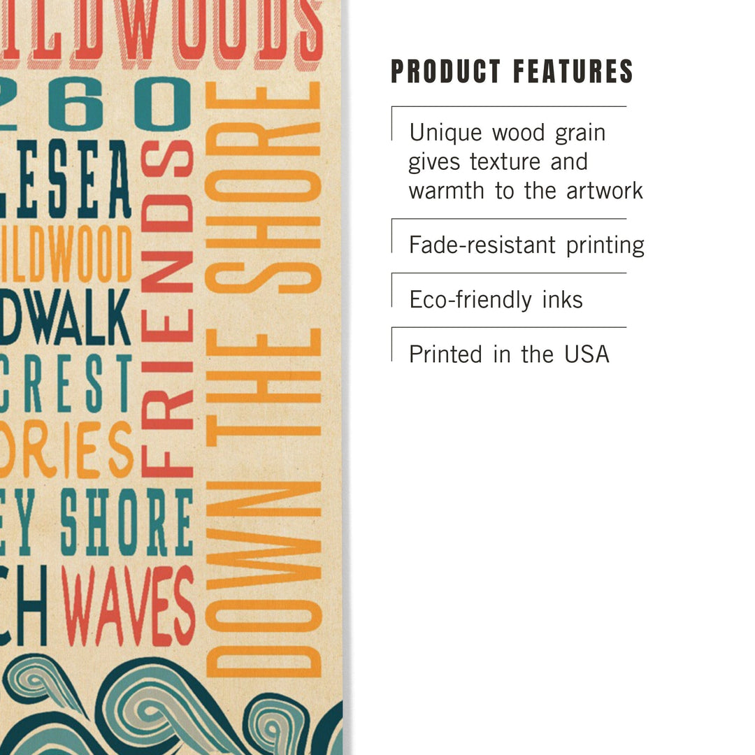 Wildwood, New Jersey, Typography, Lantern Press Artwork, Wood Signs and Postcards Wood Lantern Press 