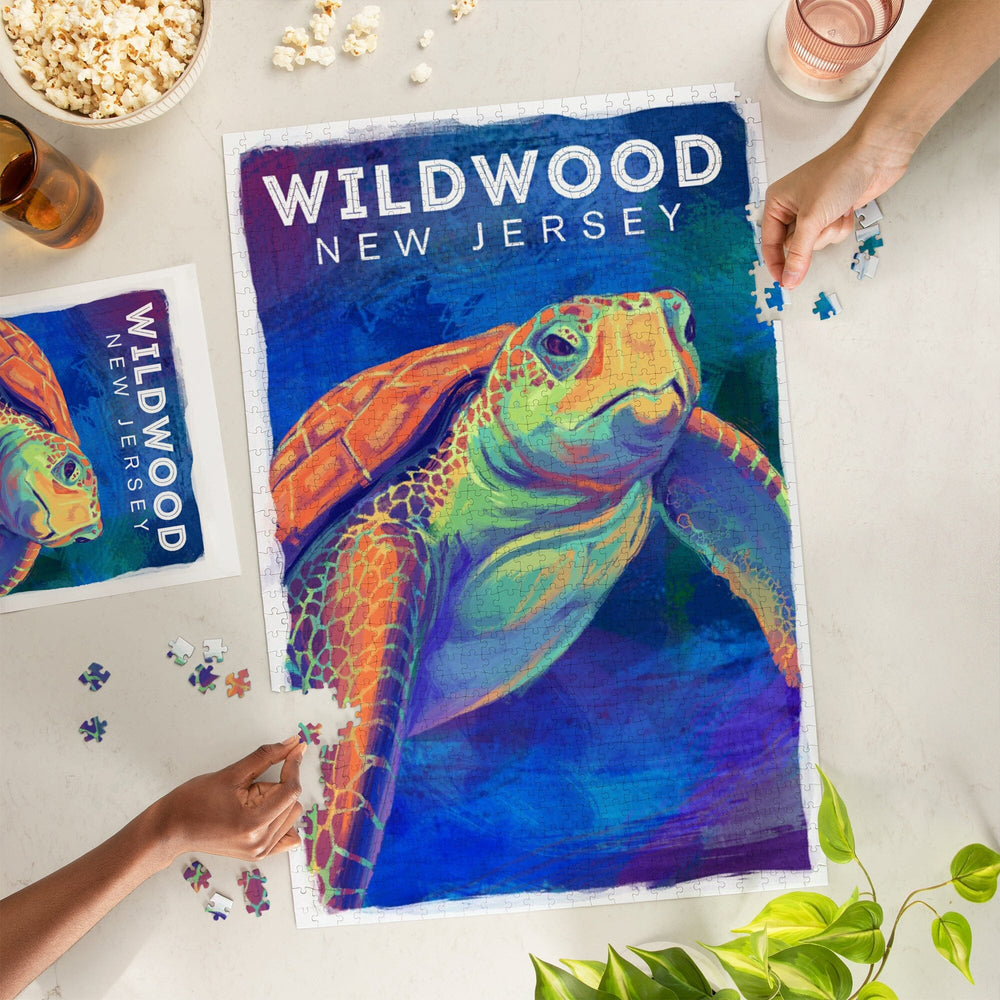 Wildwood, New Jersey, Vivid, Sea Turtle, Jigsaw Puzzle Puzzle Lantern Press 