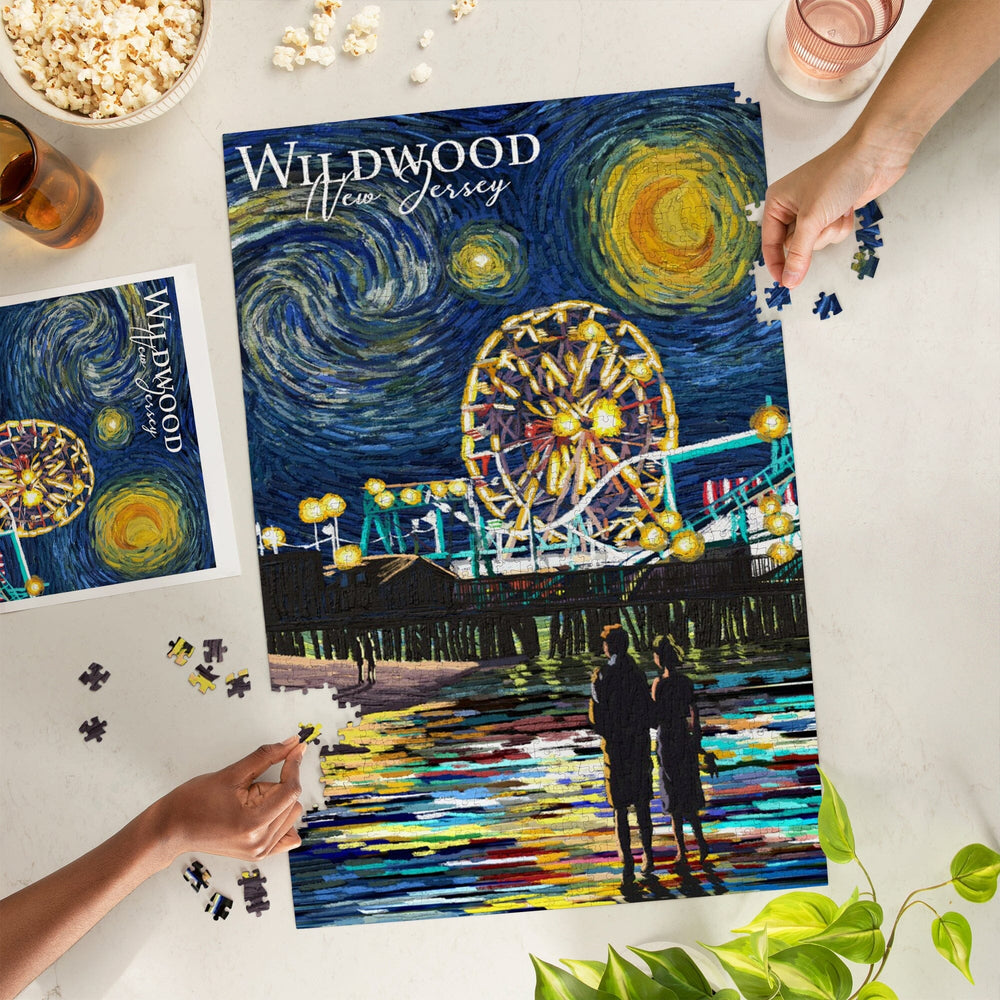 Wildwood, New Jersey, Wildwood Pier, Starry Night, Jigsaw Puzzle Puzzle Lantern Press 