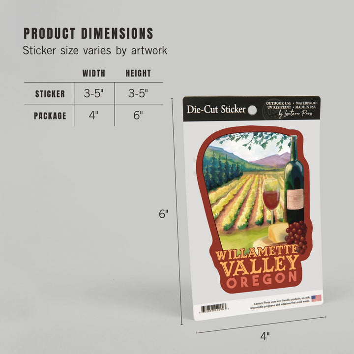 Willamette Valley, Oregon, Wine Country, Contour, Lantern Press Artwork, Vinyl Sticker Sticker Lantern Press 